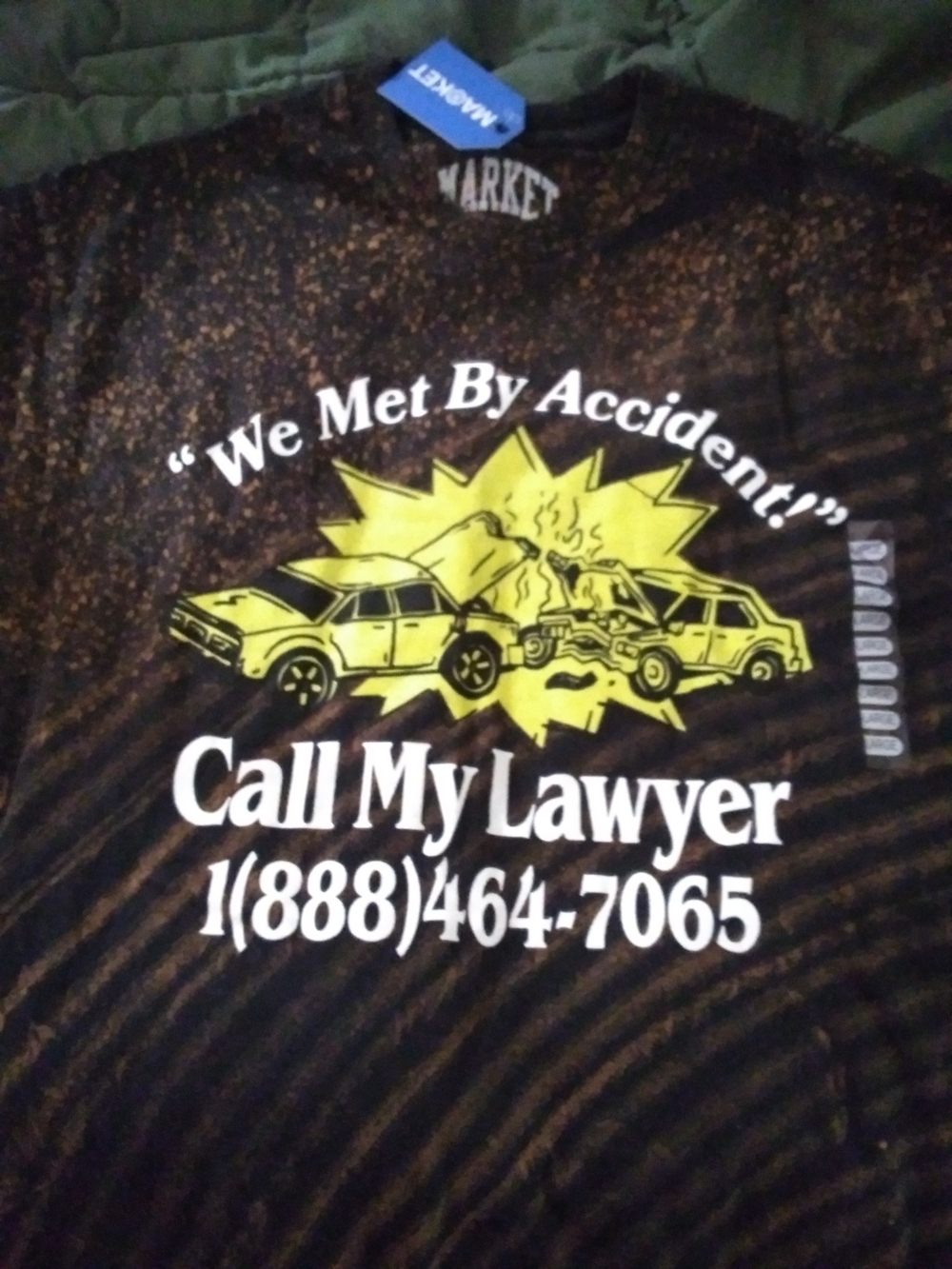 Market Studios New Drop Black/Gold Graphic Tee "Call My Lawyer" NWT large